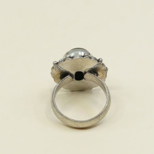 Sz 9.5, Vtg Sterling Silver Handmade Ring, 925 Silver Band W/ Oval obsidian