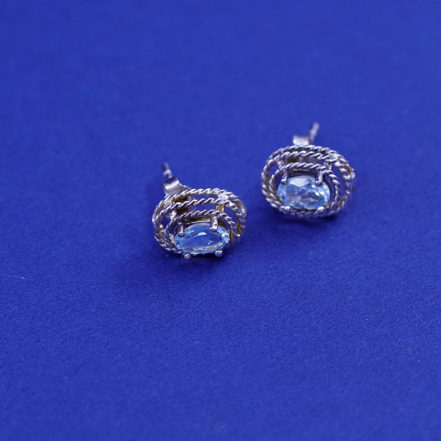 Vintage Sterling silver handmade earrings, 925 studs with topaz