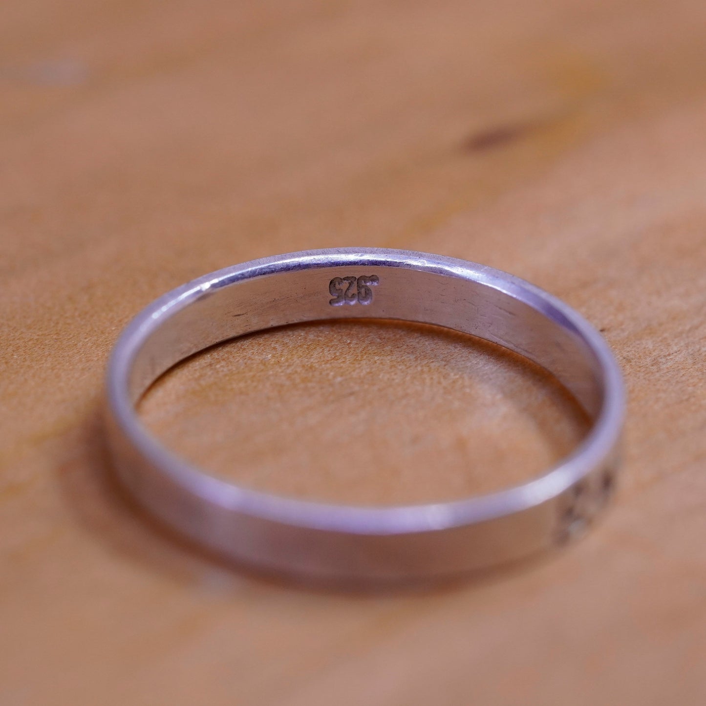 Size 7.75, Sterling silver handmade ring, 925 name “emorie” band, stackable