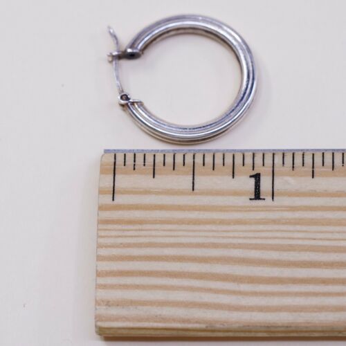 0.75”, Vtg Sterling Silver Handmade Hoops, 925 Ribbed elegant earrings, Huggie