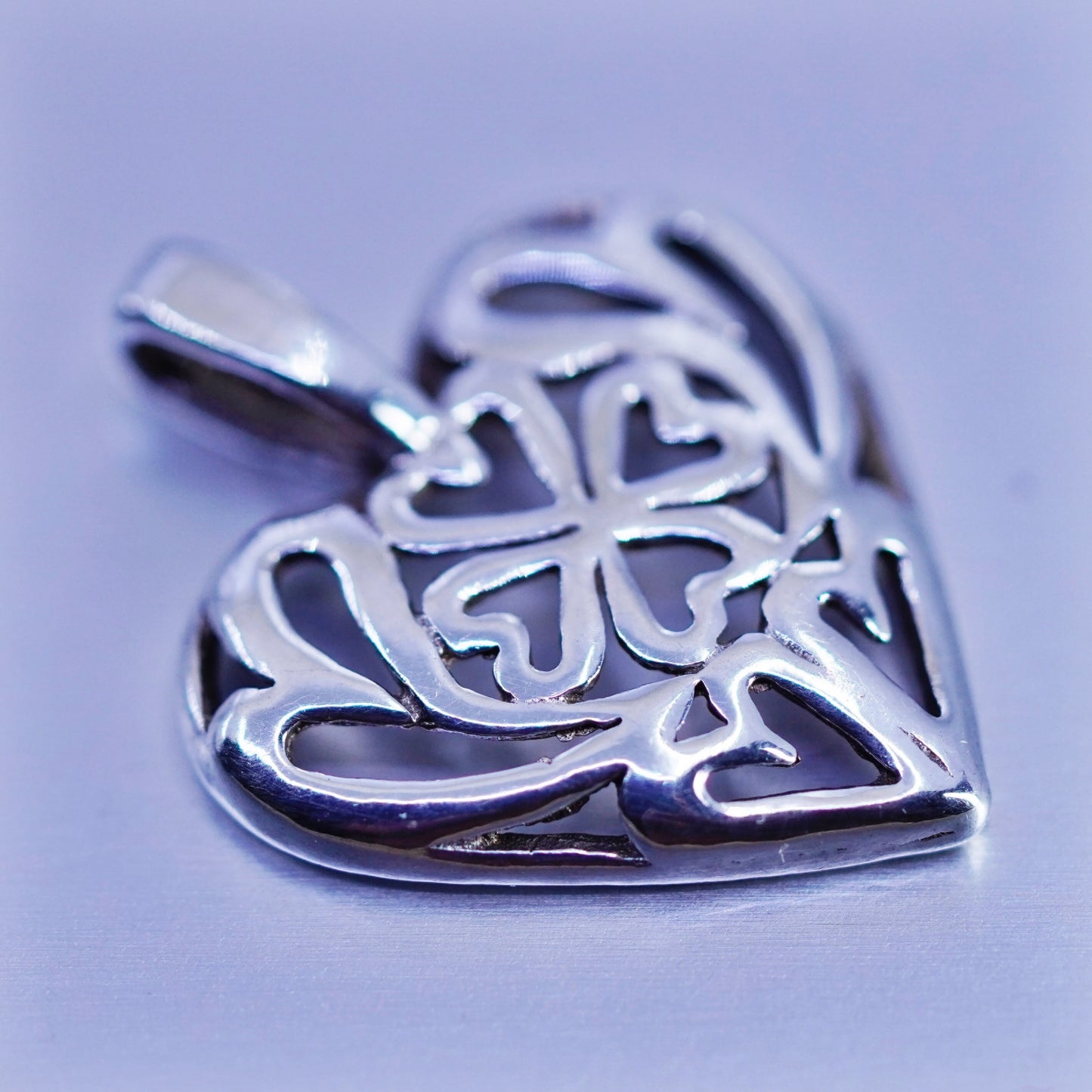 antique sterling 925 silver filigree heart charm pendant