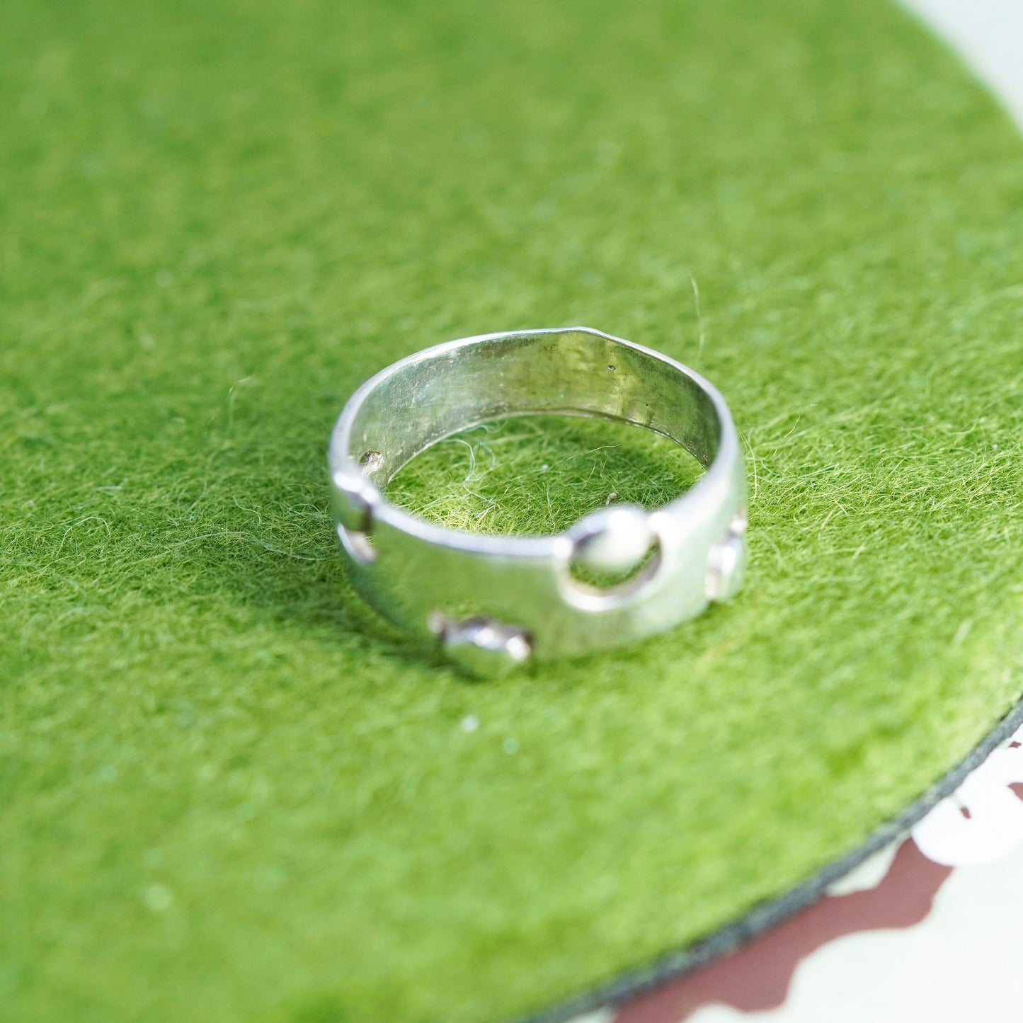 Size 6, vintage sterling silver handmade ring, Mexico 925 beaded band