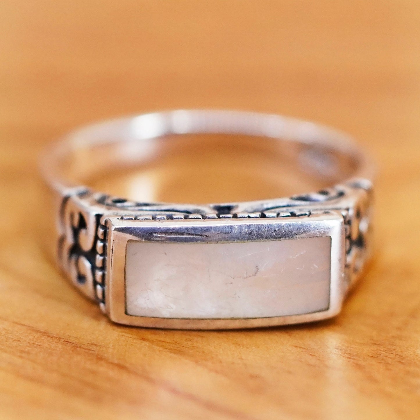 Size 8.5, southwestern Sterling 925 silver handmade ring with mother of pearl