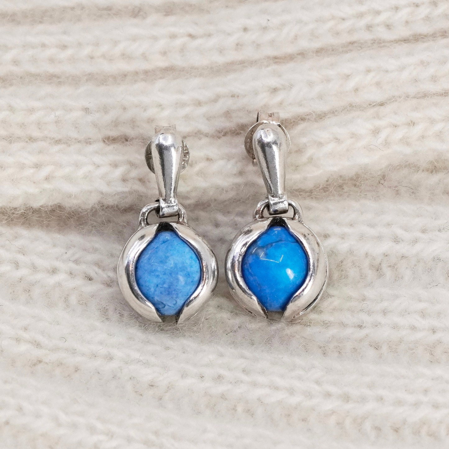 Vintage SE sterling silver handmade earrings, 925 drops with sodalite beads
