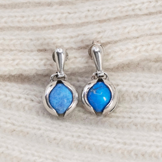 Vintage SE sterling silver handmade earrings, 925 drops with sodalite beads