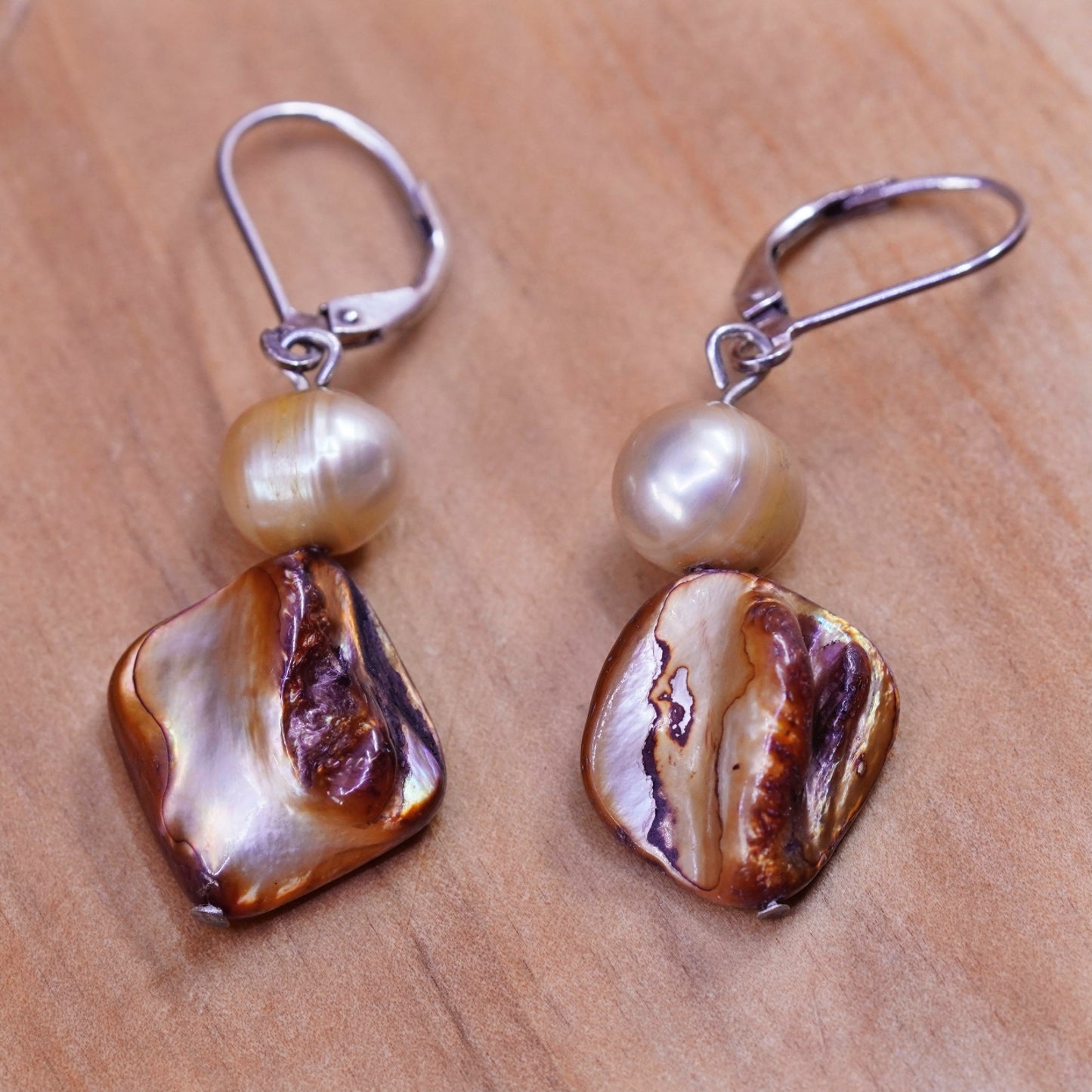 Vintage Sterling 925 silver handmade earrings with pearl abalone