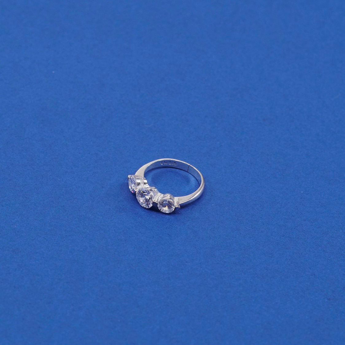 sz 6.75, vtg Sterling silver handmade ring, 925 engagement ring w/ cz