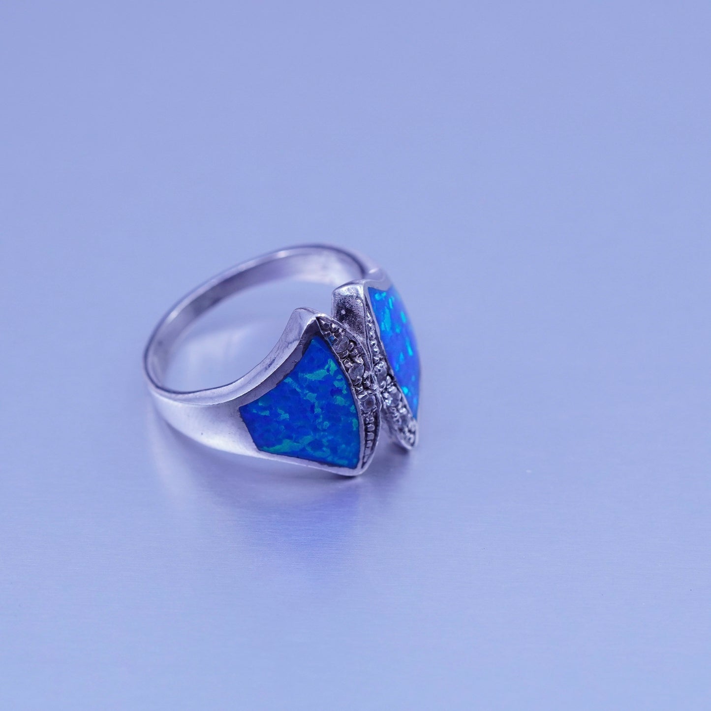 Size 9, vintage Sterling 925 silver handmade ring with opal and cz