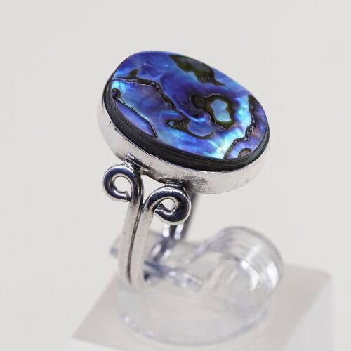 Size 6, Handmade Ring in Sterling 925 Silver N Oval Abalone, Silver Fested