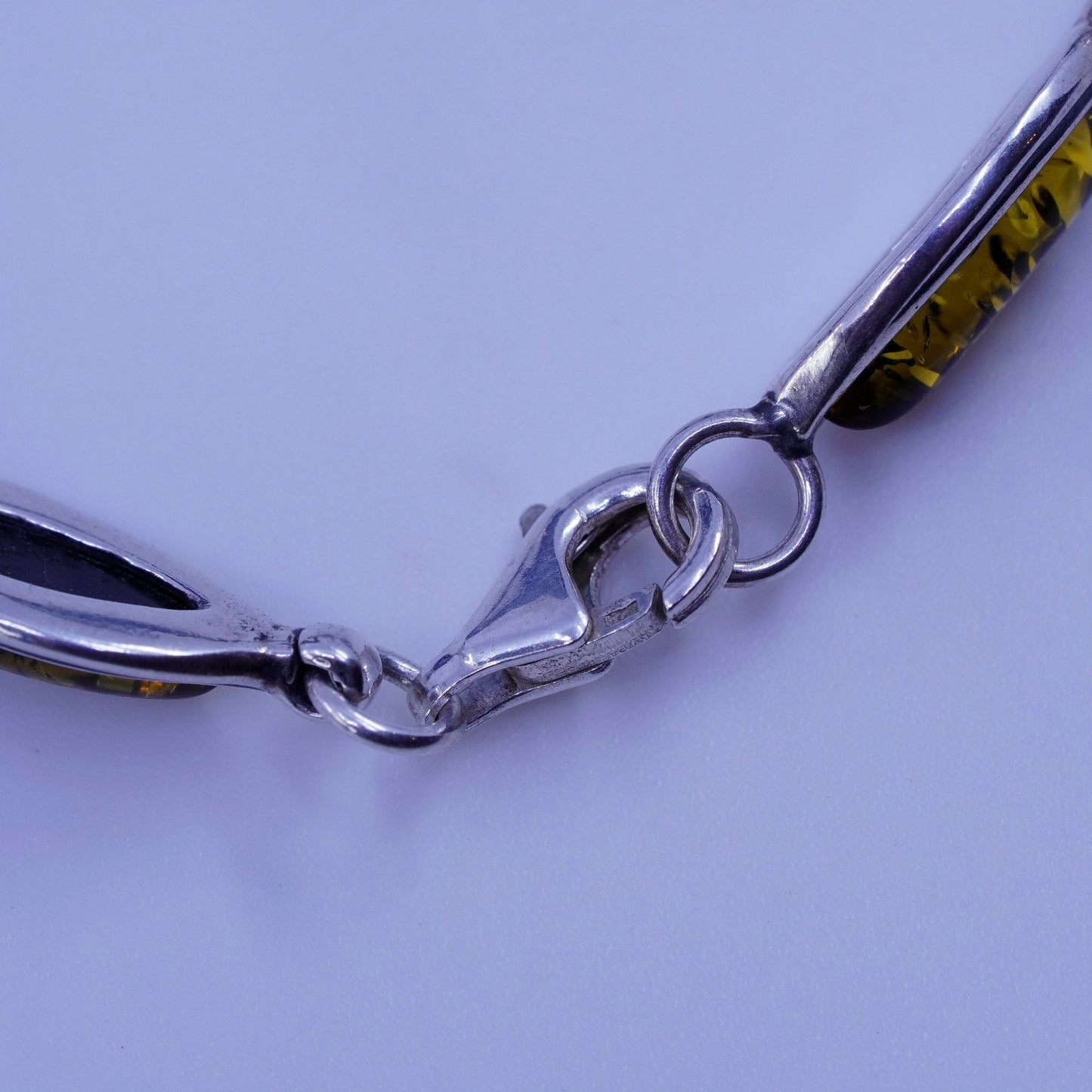 7.25”, Vintage Sterling 925 silver handmade tennis bracelet chain with amber
