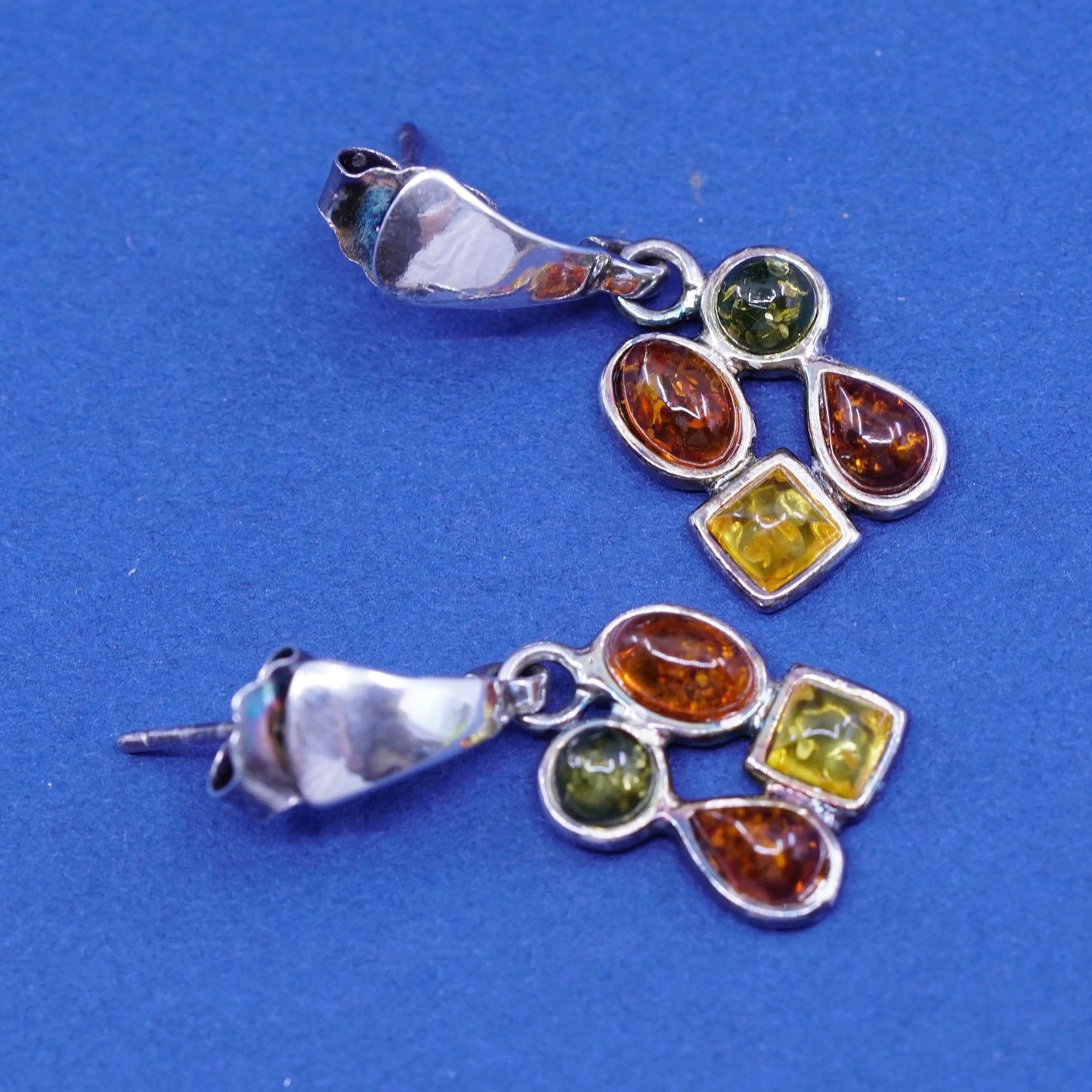 Vintage sterling 925 silver handmade earrings with amber