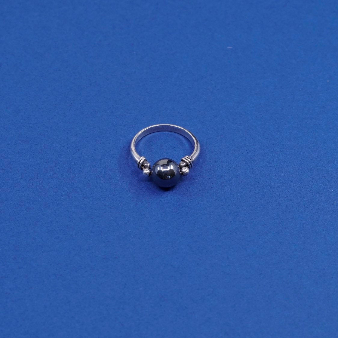 sz 5.5, vtg Sterling silver handmade ring, southwestern, 925 w/ hematite