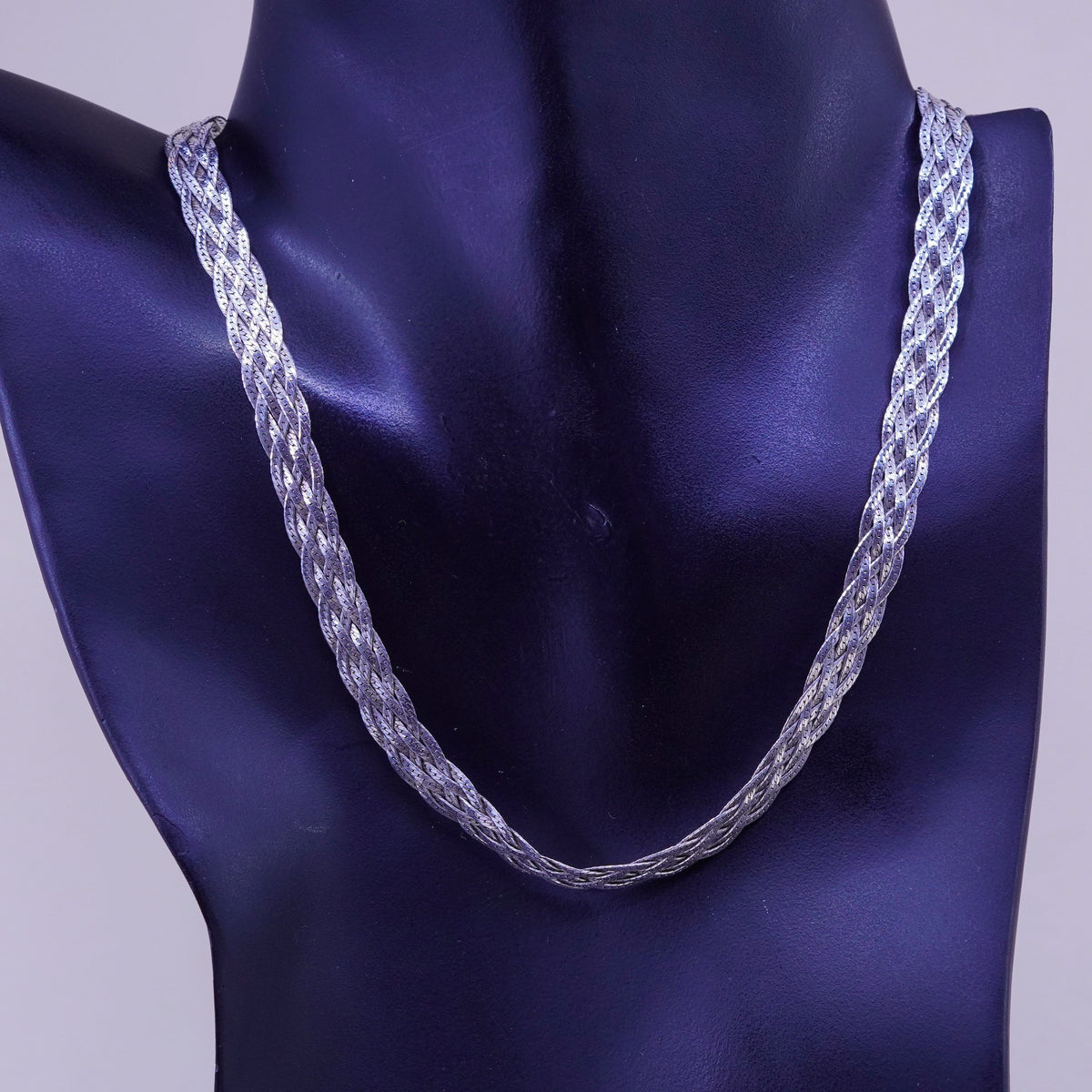 16”, Vintage sterling silver necklace, 925 woven braided herringbone link chain