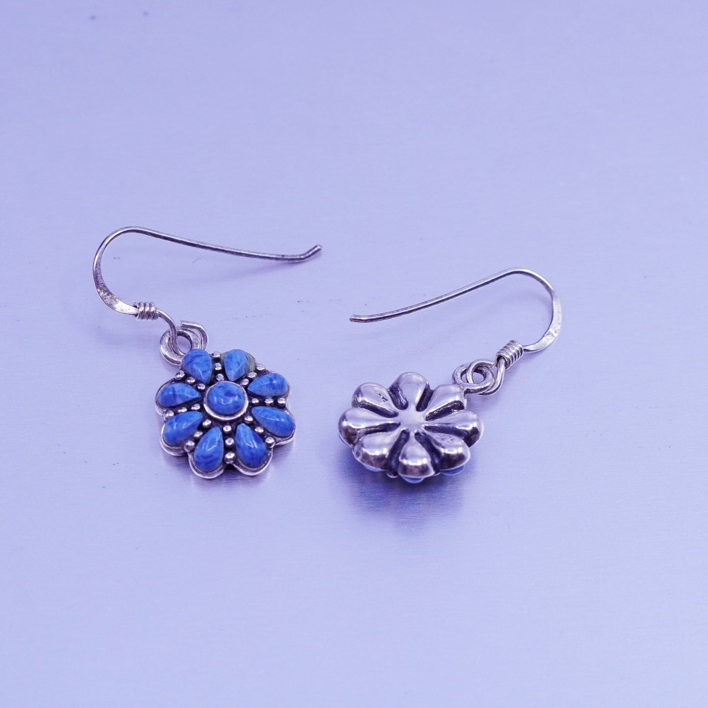 Vintage Sterling 925 silver handmade earrings with flower turquoise