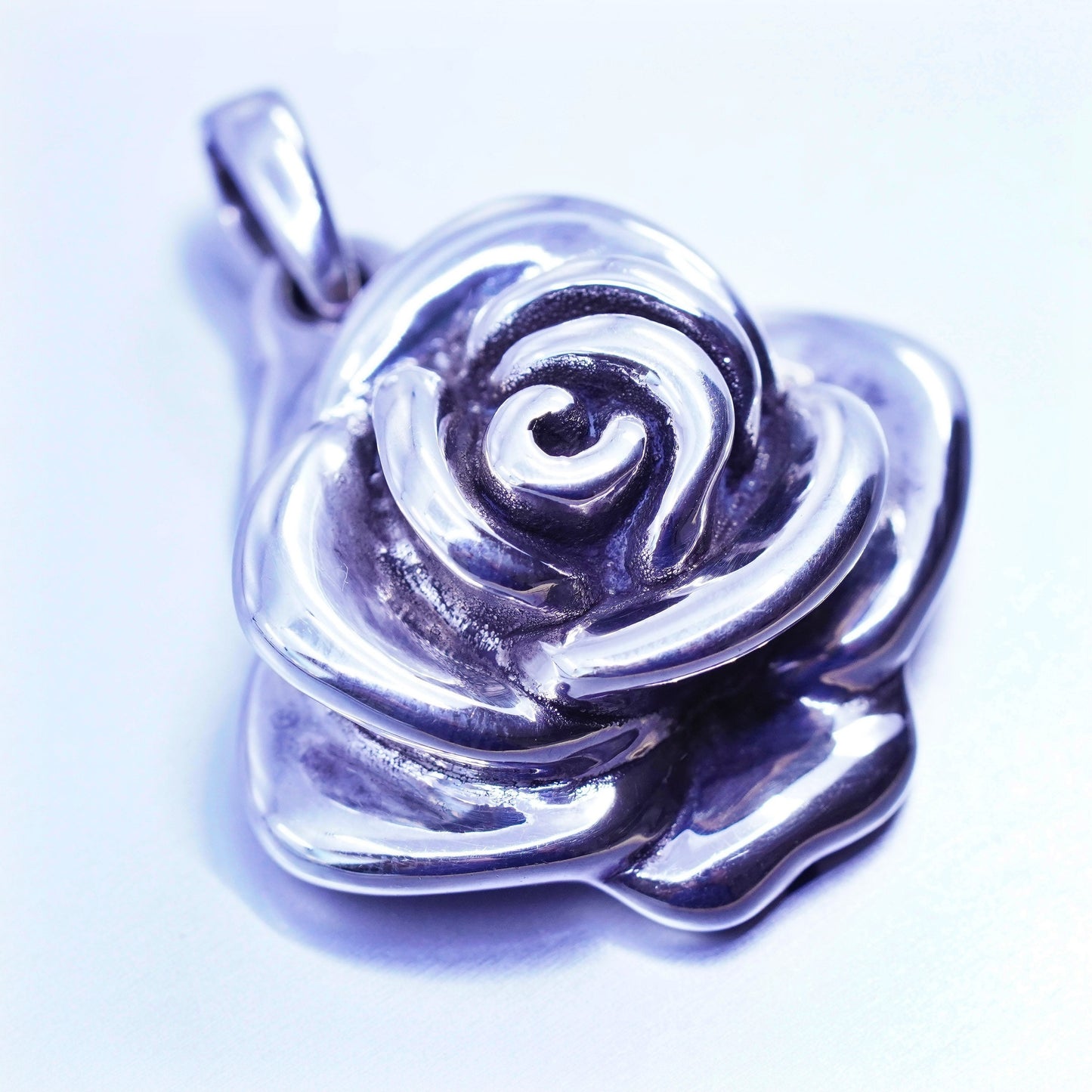 Antique Sterling silver handmade charm, 925 puffy flower pendant
