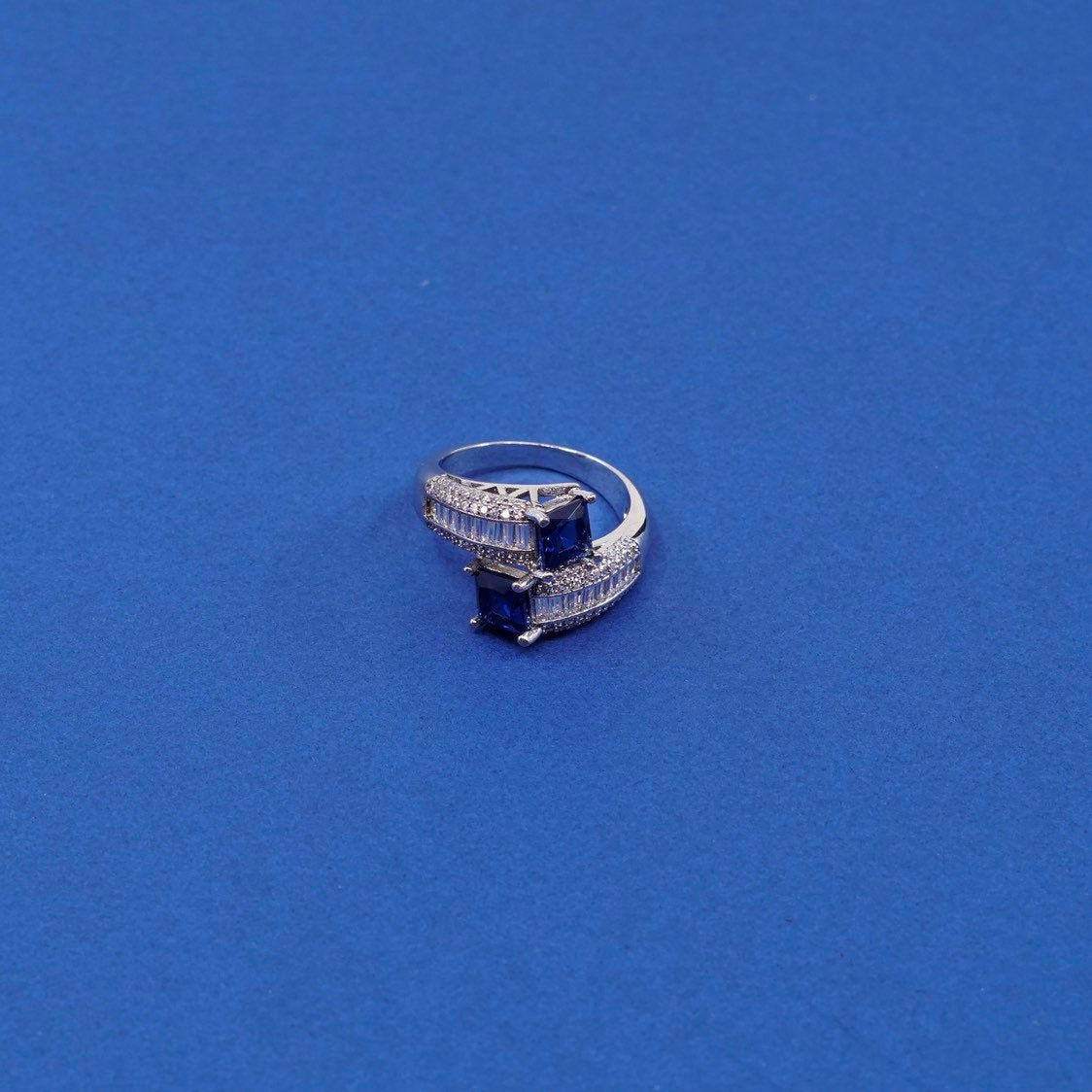 sz 9.25, Sterling 925 silver handmade ring w/ sapphire cluster cocktail ring