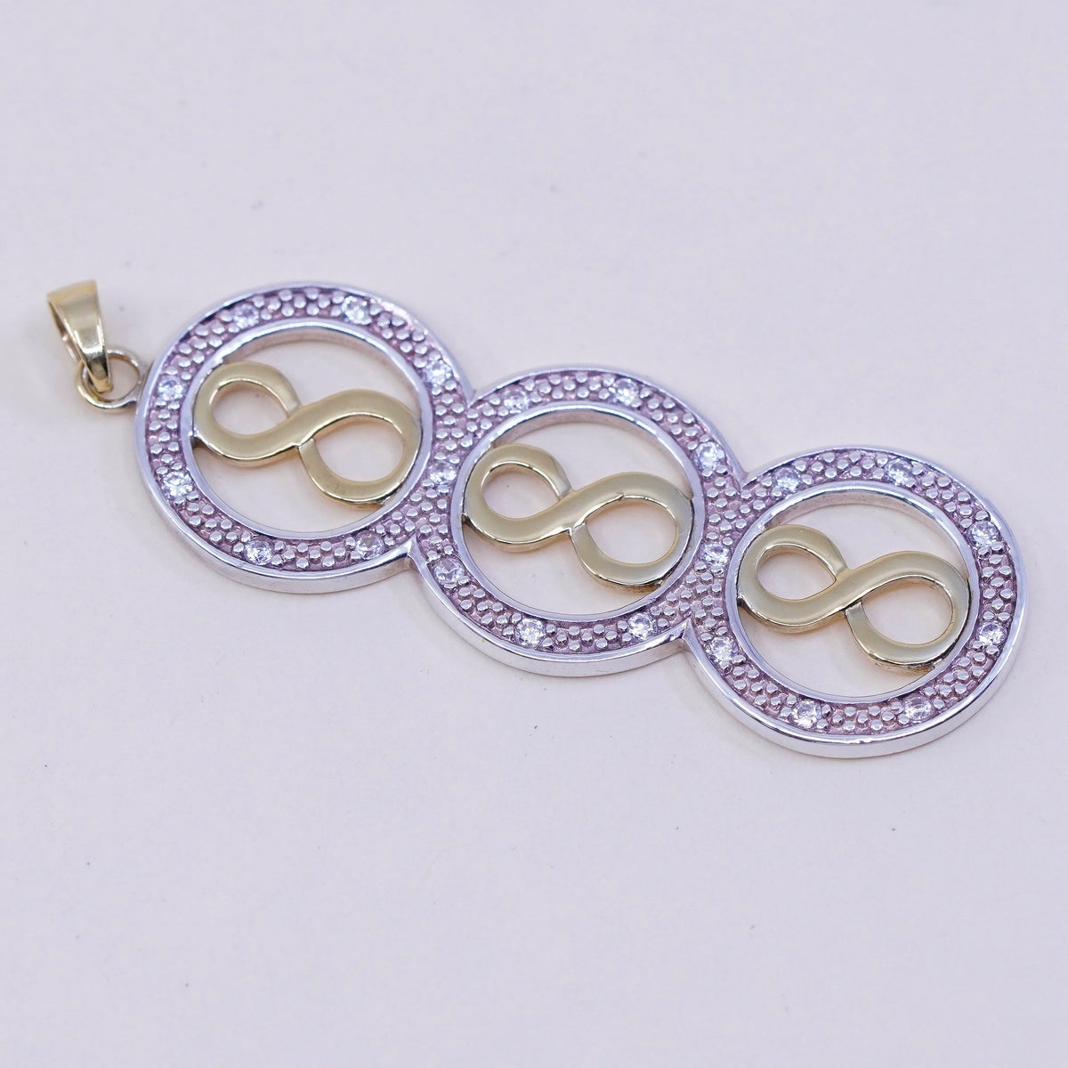 Vintage two tone sterling silver handmade pendant, 925 number 8 with diamond