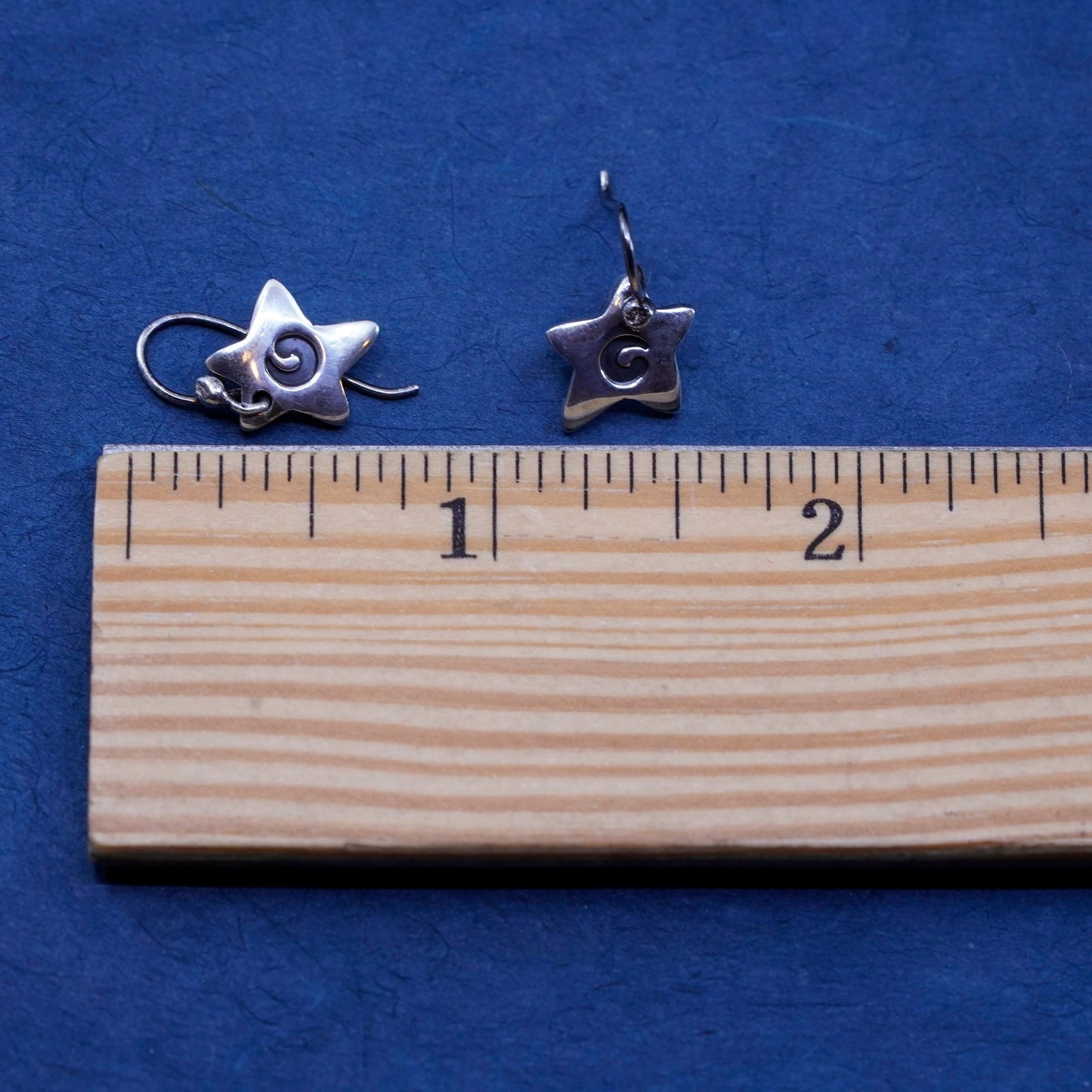 Vintage Sterling silver handmade earrings, Mexican 925 shooting star with “C”