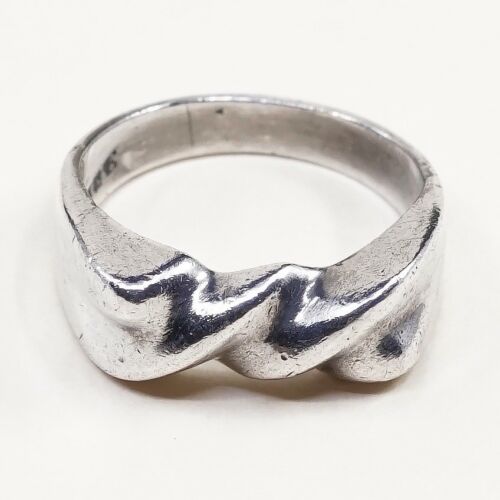Size 7.25, Vtg Mexico Sterling 925 Silver Handmade Ribbed Ring warrior Band