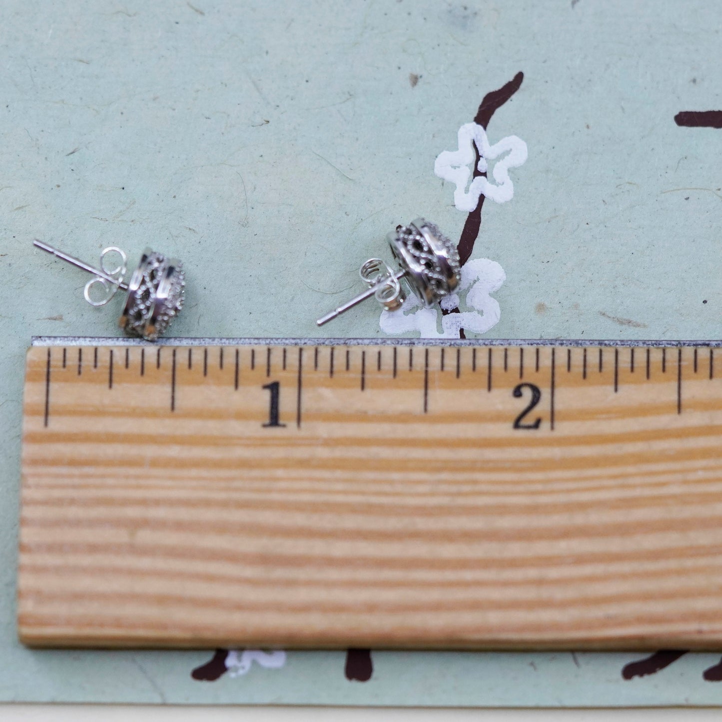 Vintage SK9 sterling silver handmade earrings, 925 studs with cluster diamonds