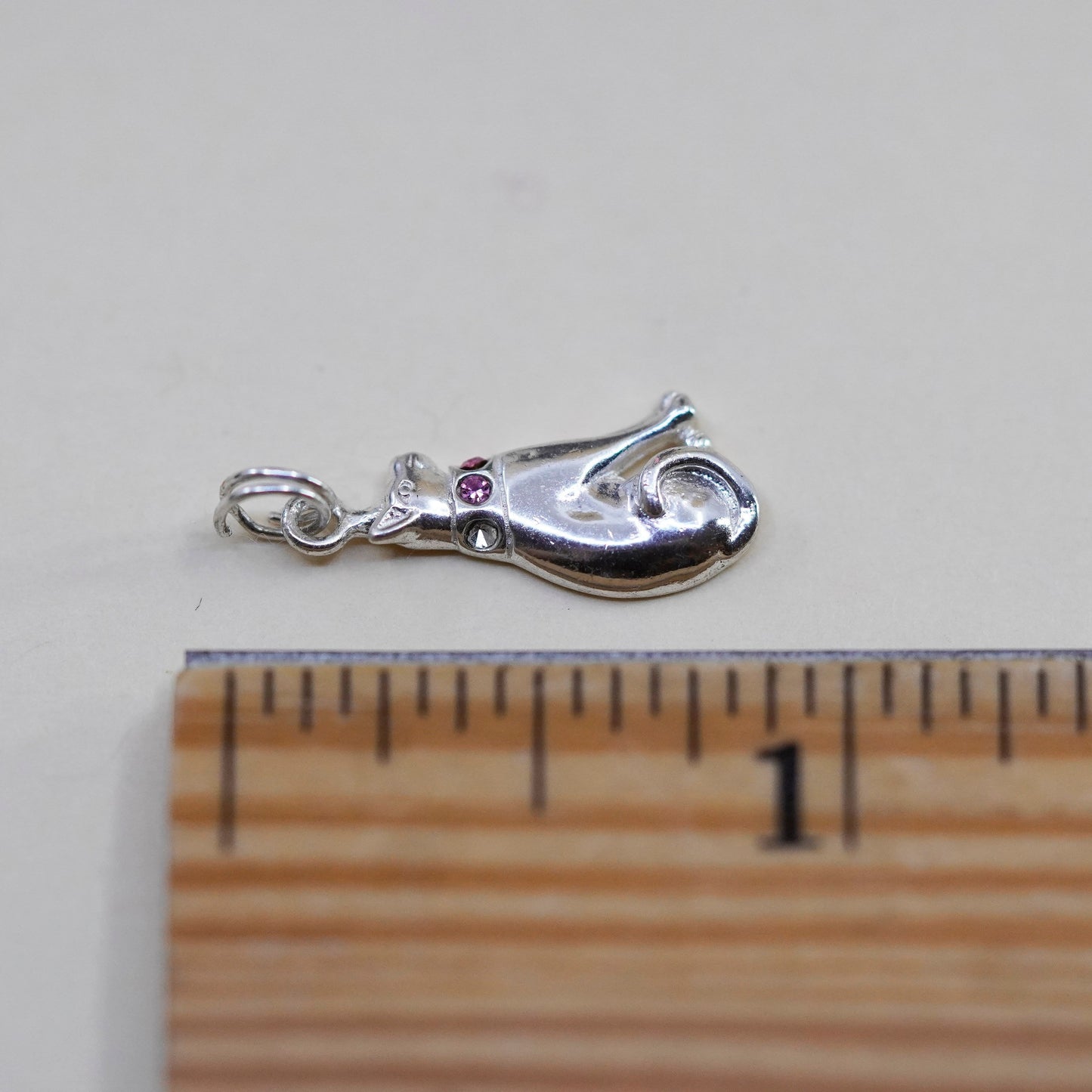 Vintage sterling silver handmade pendant, 925 cat kitty charm