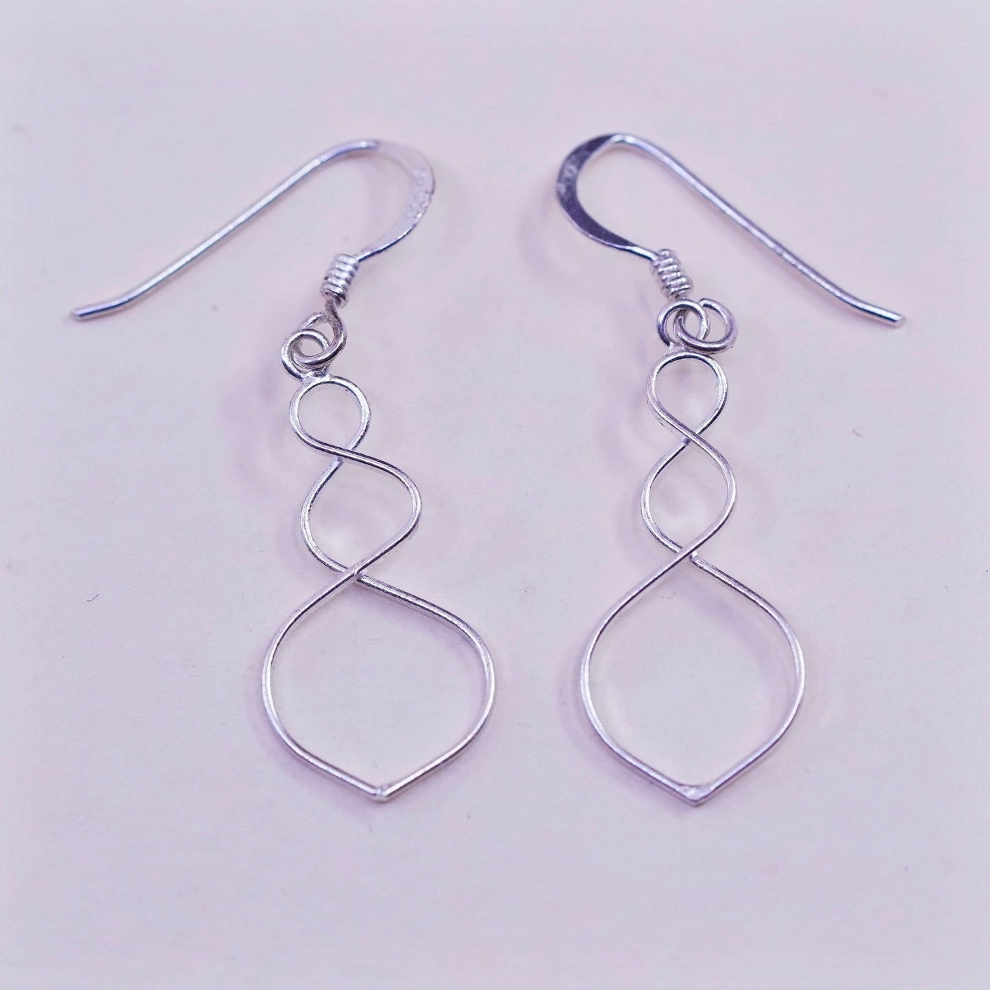 Vintage sterling silver handmade earrings, 925 twisted dangles