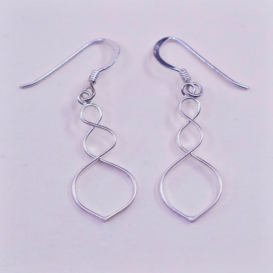 Vintage sterling silver handmade earrings, 925 twisted dangles