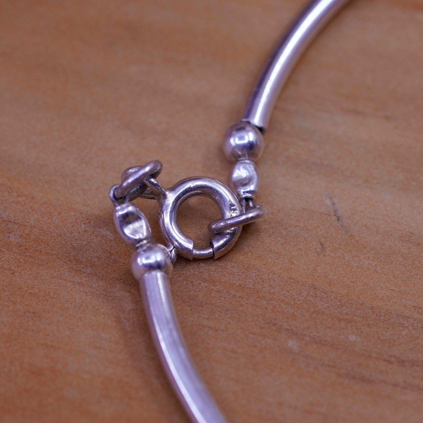 8”, vtg Sterling silver handmade bracelet, 925 hinged bangle with crystal beads