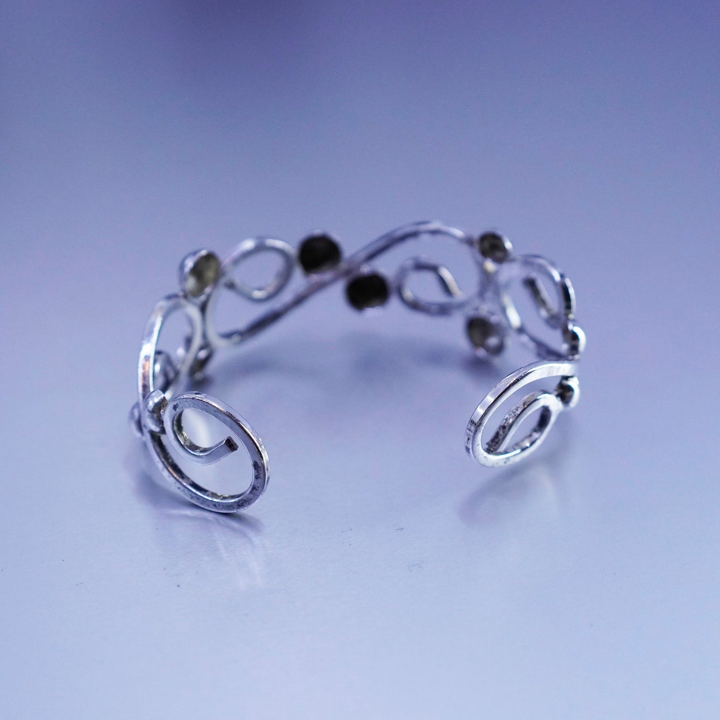 6.25”, Vintage Sterling 925 silver handmade bracelet, swirly cuff