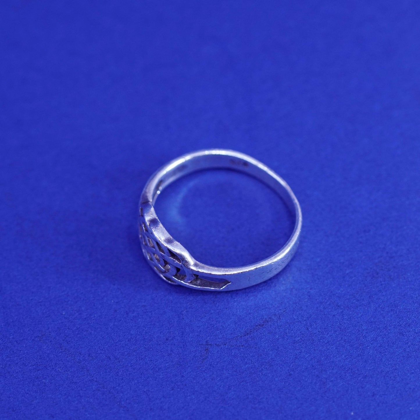 Size 7, vintage sterling silver handmade ring, 925 filigree braided woven band
