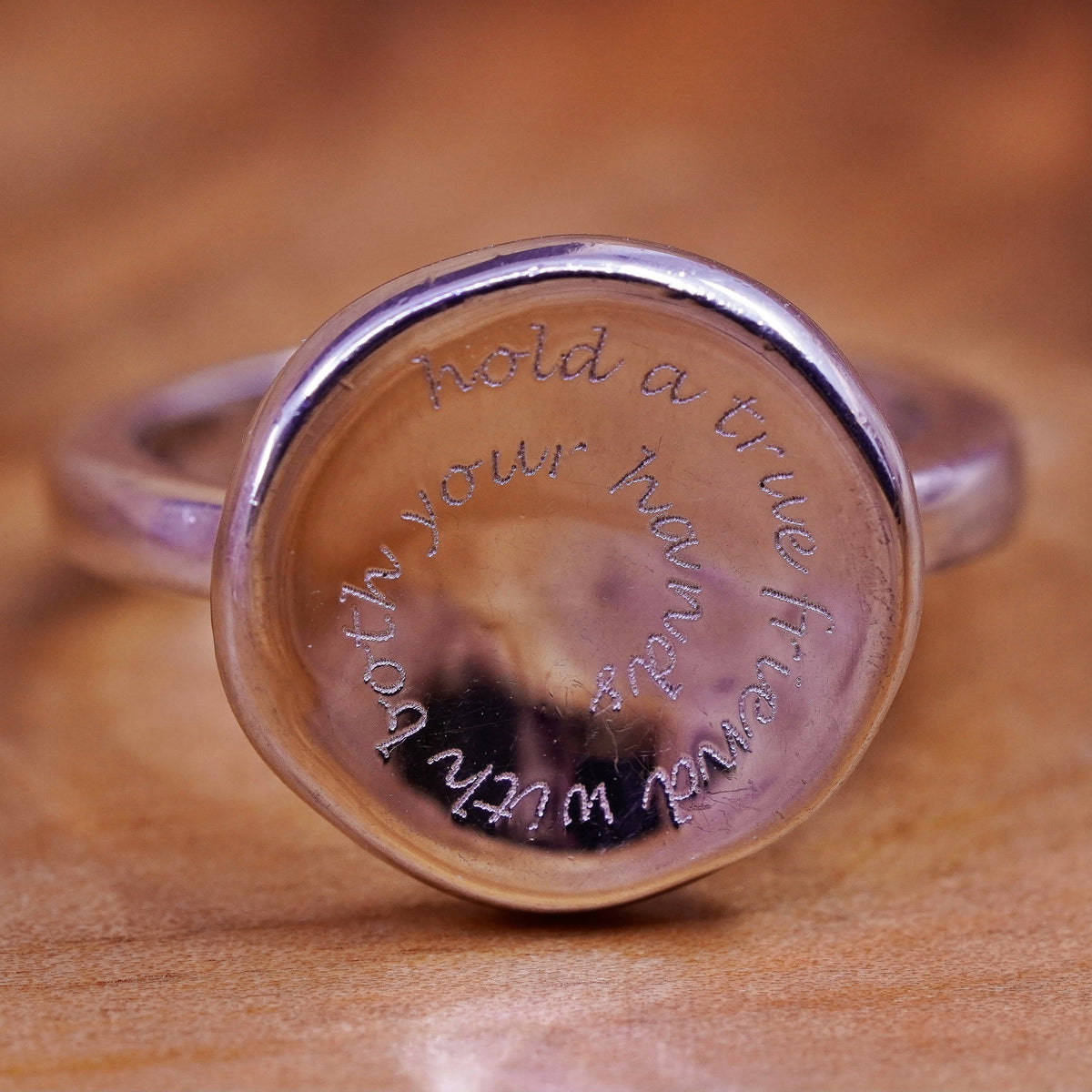 Size 7, Sterling silver inspirational ring, 925 quote band “hold a true friend