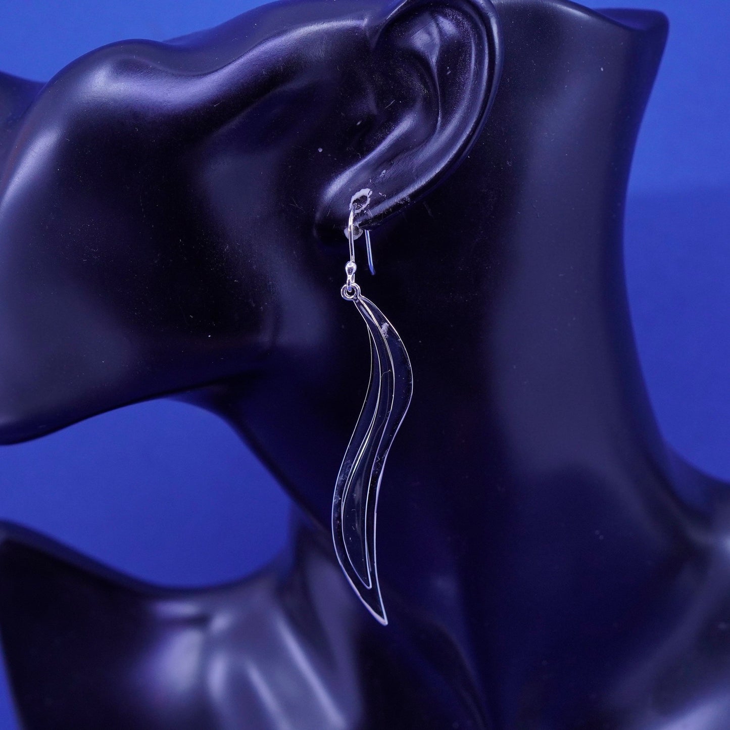 Vtg MWS modern Sterling 925 silver handmade earrings wavy dangles