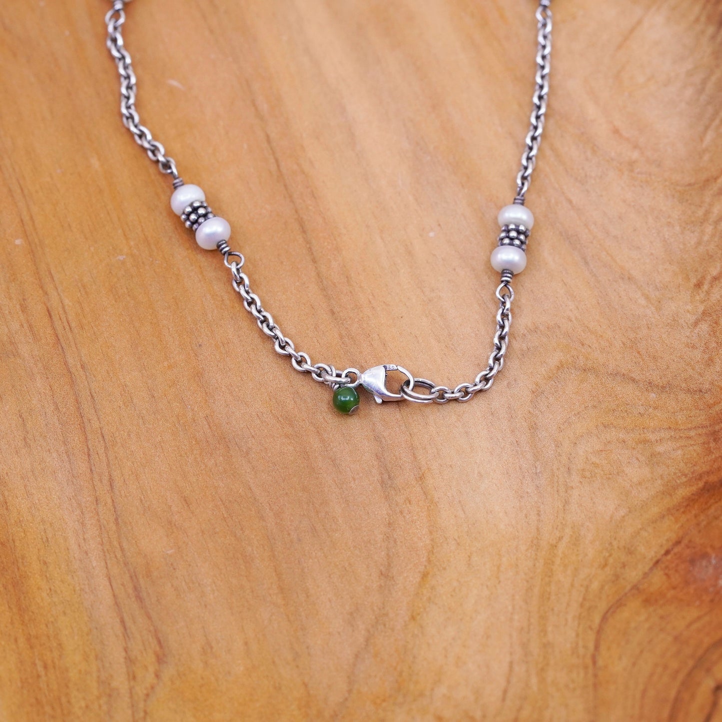 16”, Sterling 925 silver handmade necklace, circle chain with 3freshwater pearl