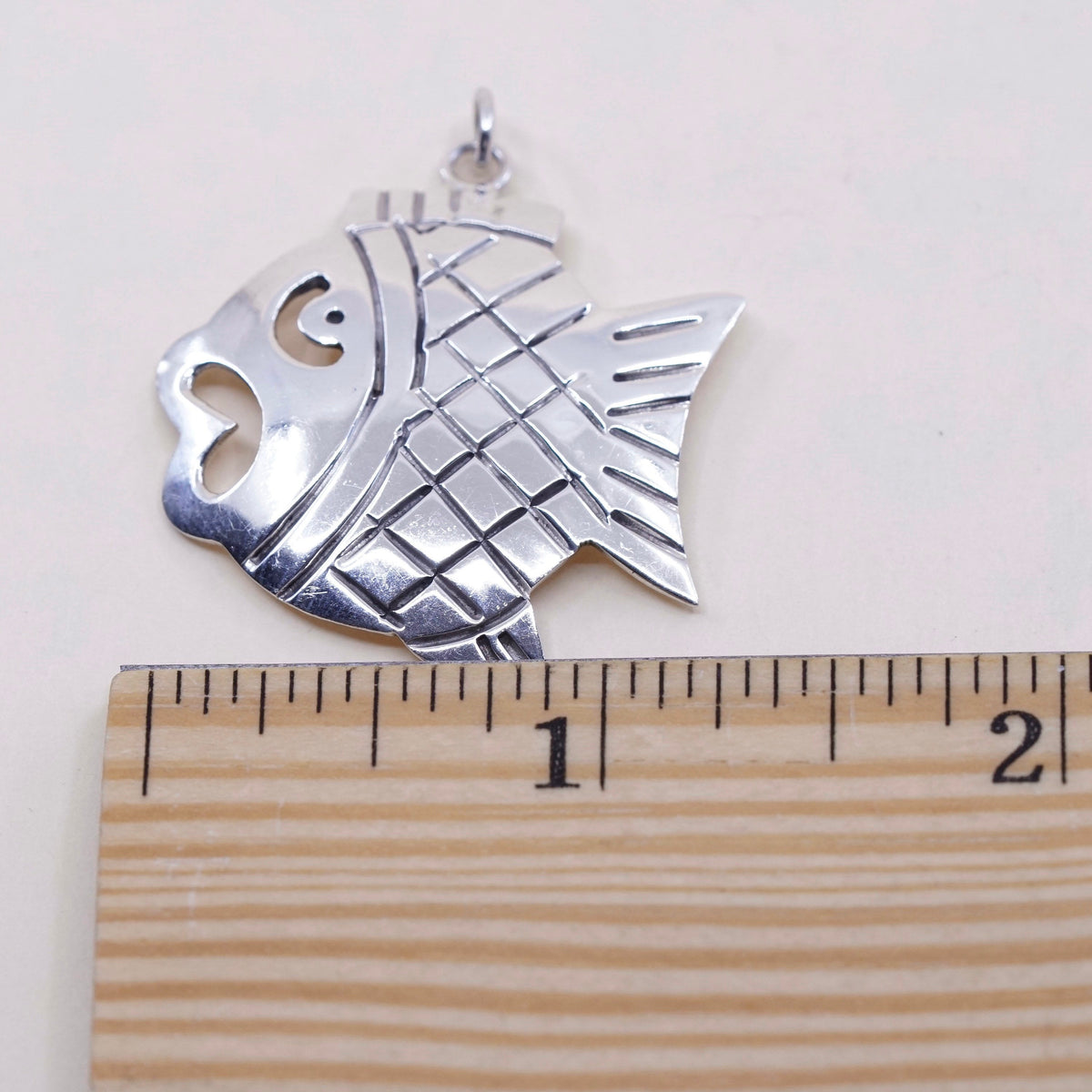 Vintage sterling silver handmade pendant, 925 fish charm