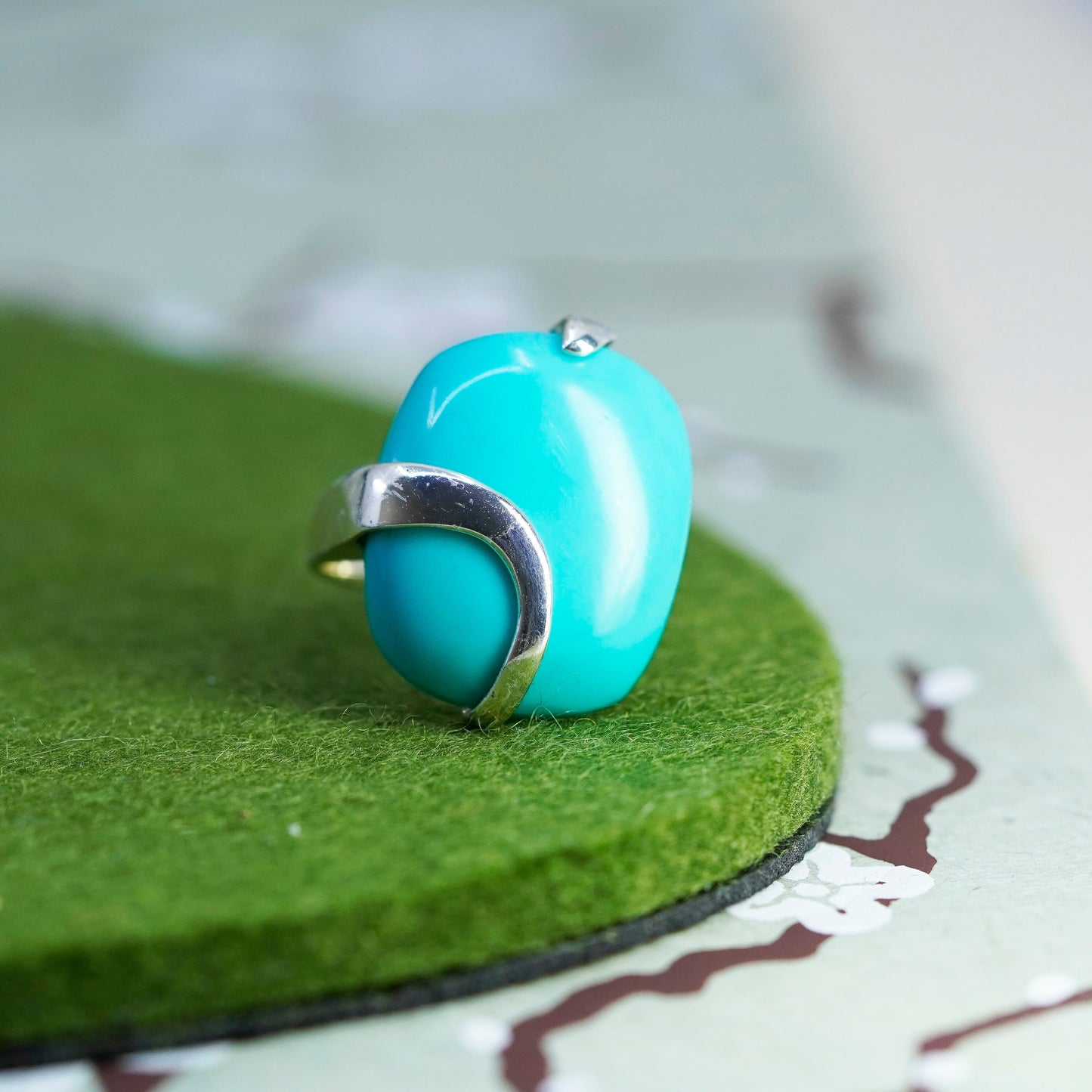 Size 8.5, vintage Sterling silver handmade ring, modern 925 band with turquoise