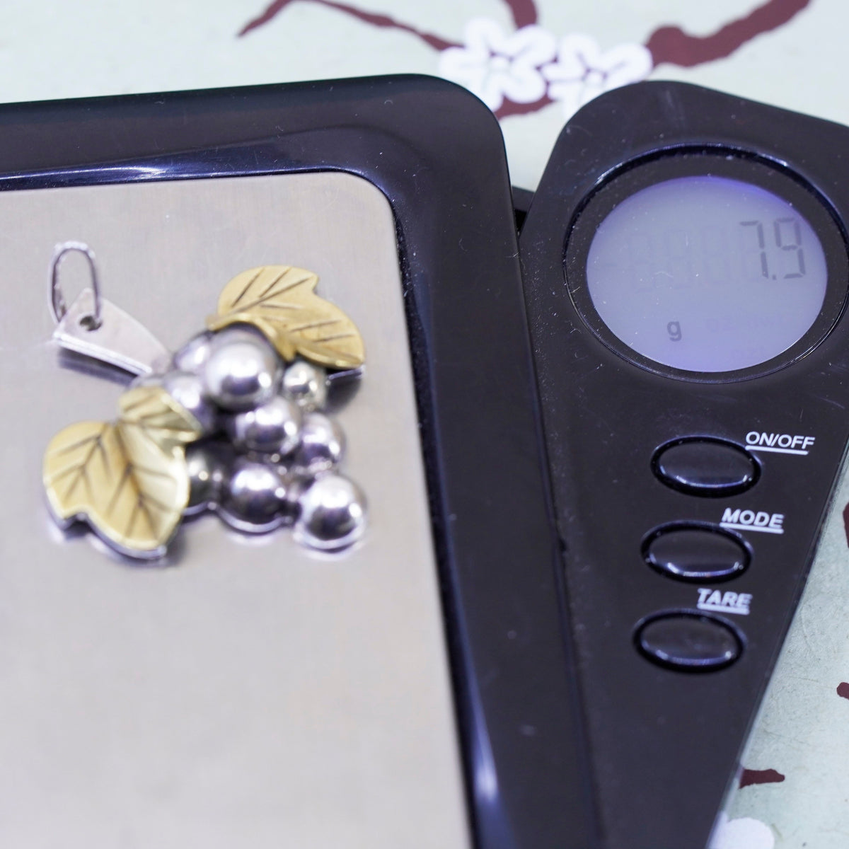 Vintage two tone Mexico sterling 925 silver handmade grapes pendant