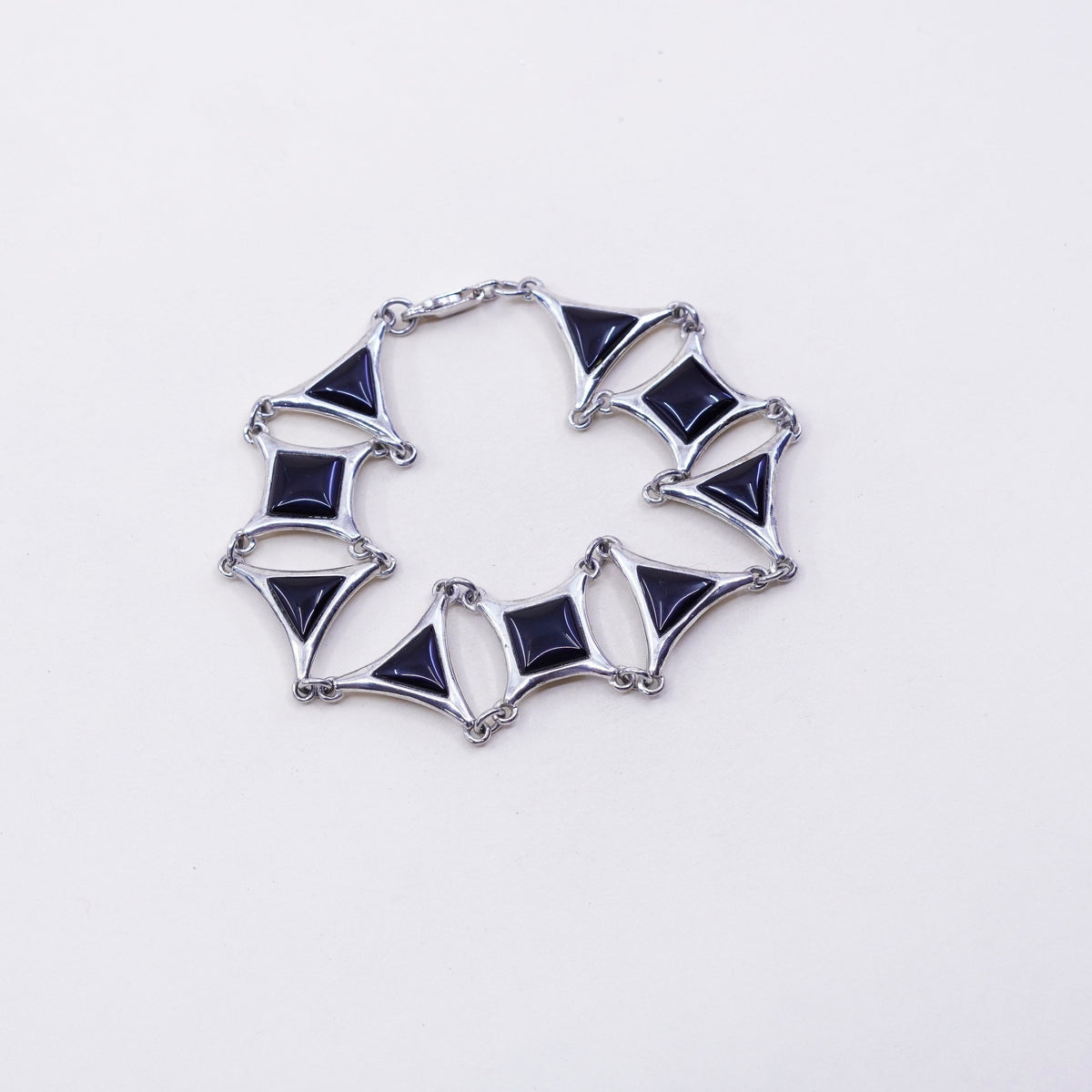 6.75”, Vintage geometrical Sterling 925 silver bracelet with onyx