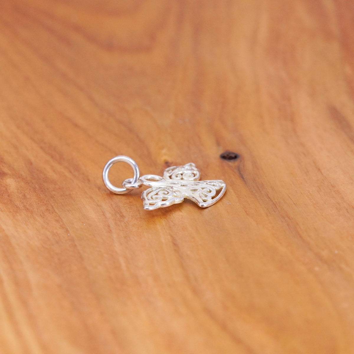 Vintage Sterling silver handmade pendant, filigree 925 angel charm