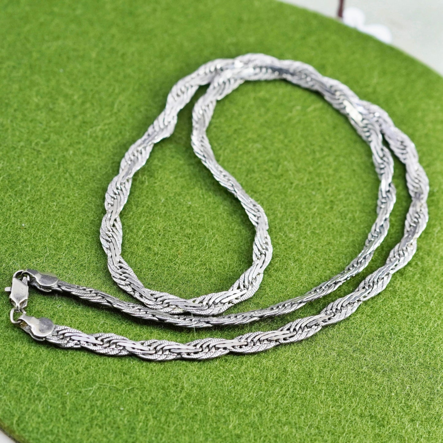 24”, 6mm, Vintage sterling 925 silver flatten nugget chain, necklace