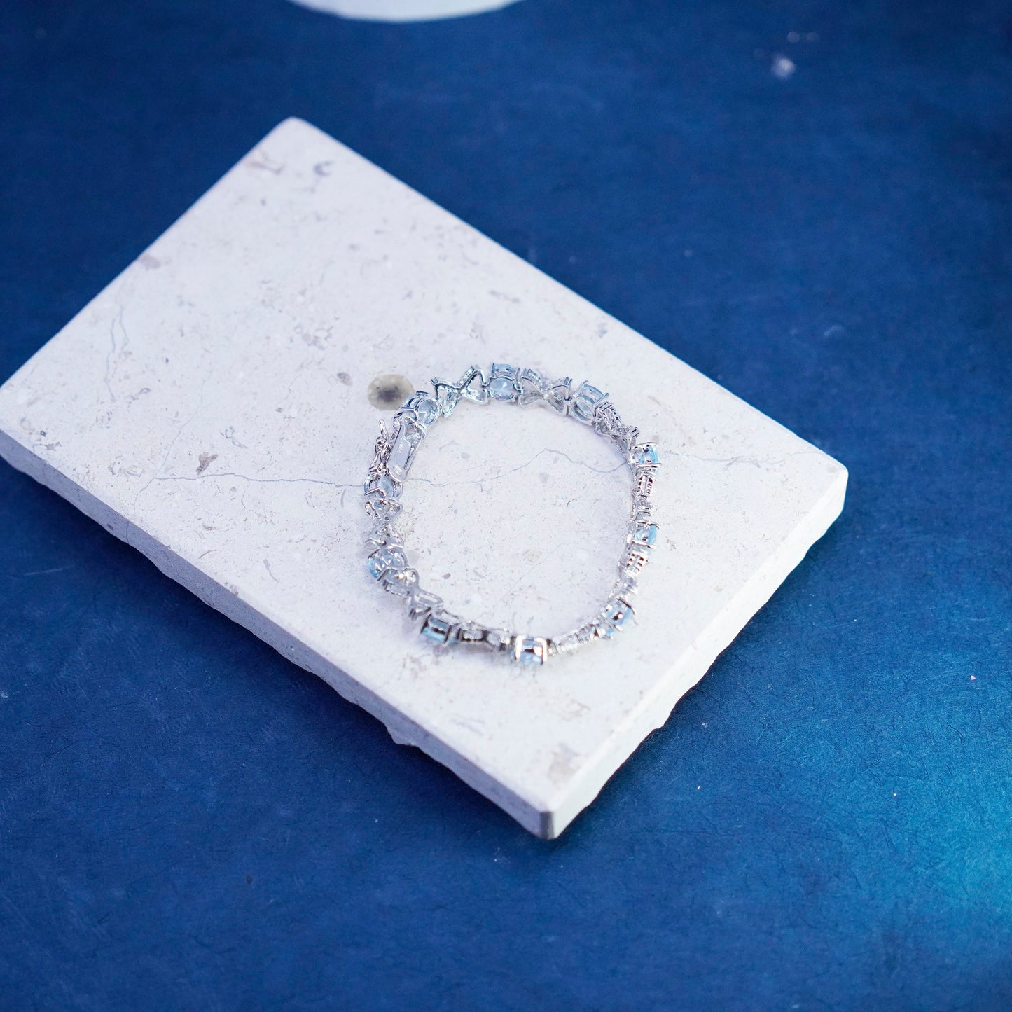 7”, vintage Sterling 925 silver tennis bracelet with topaz and diamonds