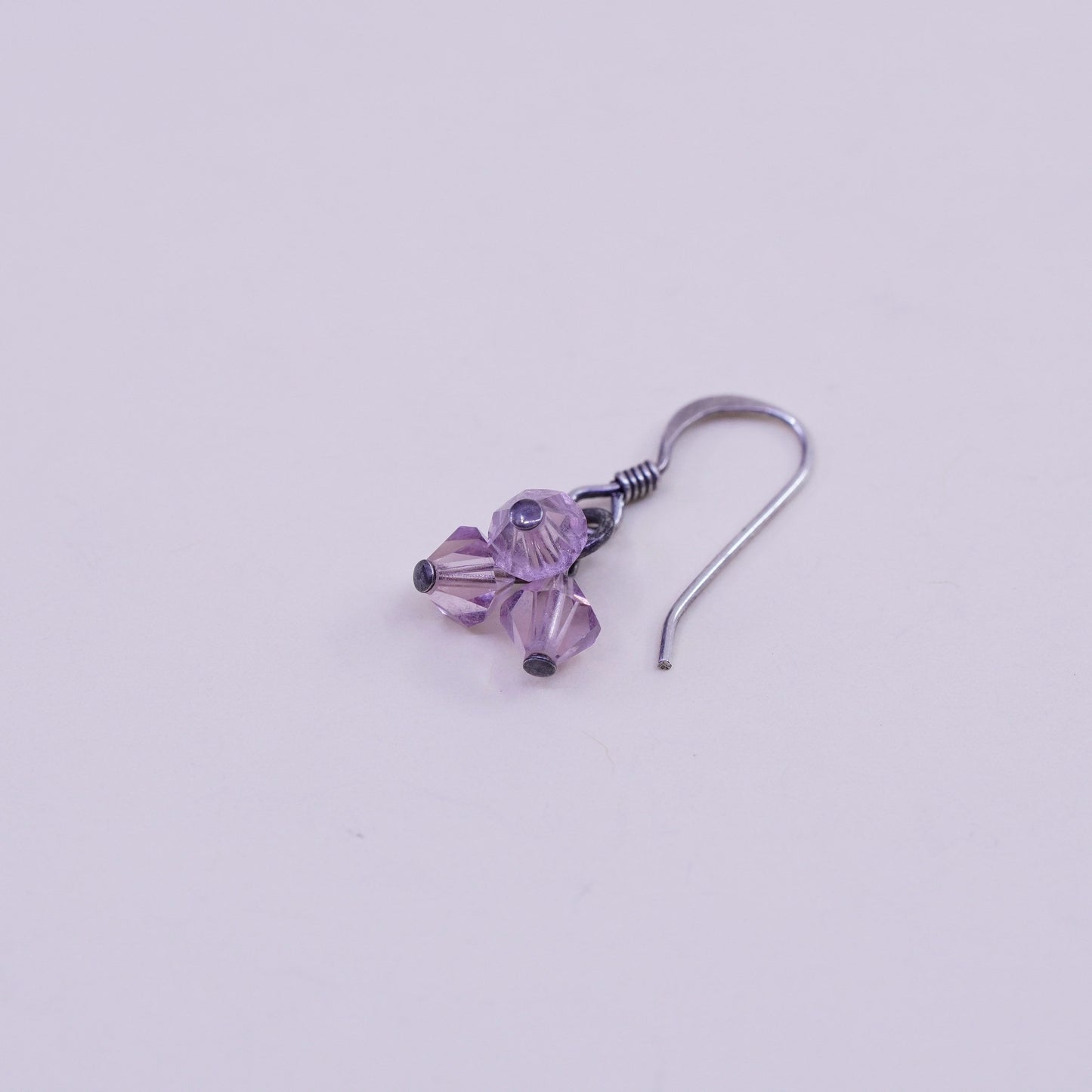 Vintage Sterling 925 silver handmade earrings with pink crystal