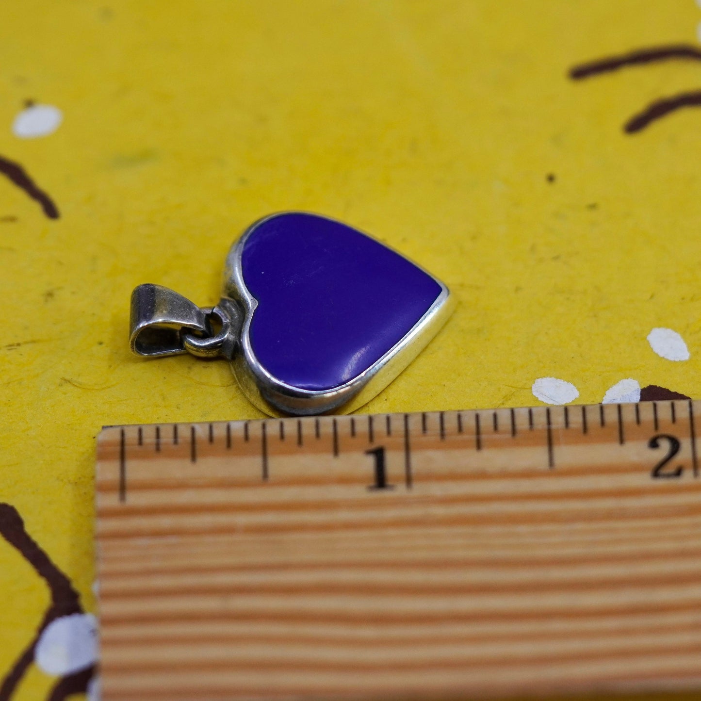 Vintage Sterling 925 silver handmade pendant with heart blue onyx