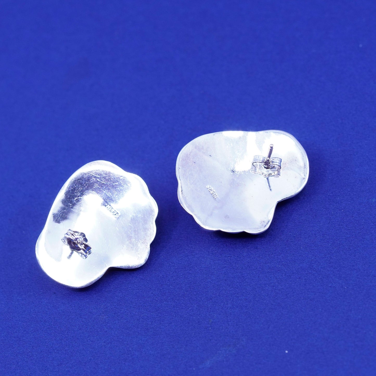 vintage Sterling silver handmade Ribbed earrings, modern 925 studs