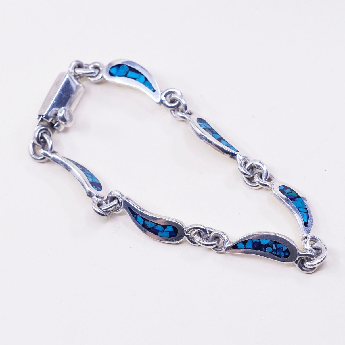 7.75”, mexico hecho en Sterling silver bracelet, 925 teardrop link w/ turquoise