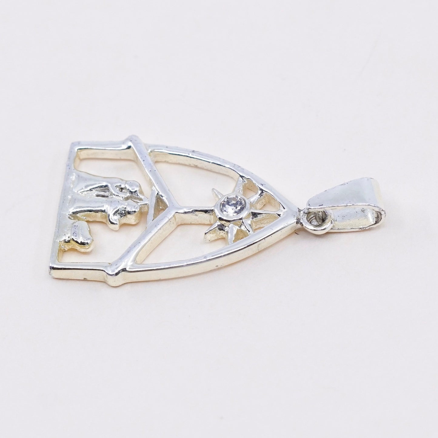 Vintage sterling silver pendant, cross mexico 925 handmade church with Cz