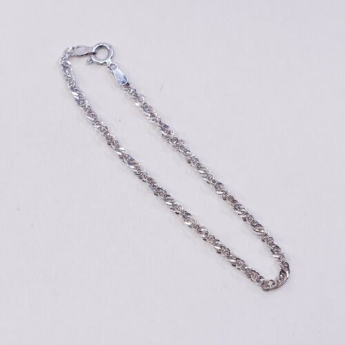 7”, Vtg Sterling Silver Handmade Bracelet, 925 Twist curb link Chain, Stamped 92