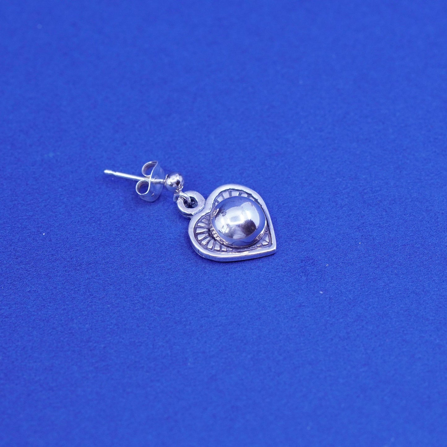 Vintage Sterling silver handmade earrings, 925 heart Dangles
