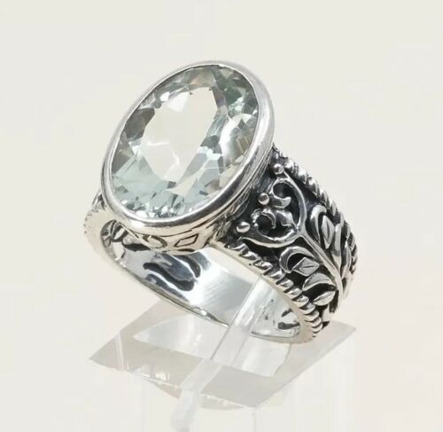 Sz 10, Vtg Sterling Silver Handmade Ring, 925 Silver Band W Blue topaz inlay