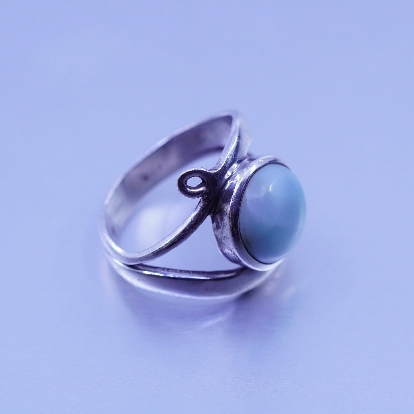 Size 5, vintage Sterling 925 silver handmade ring with Larimar