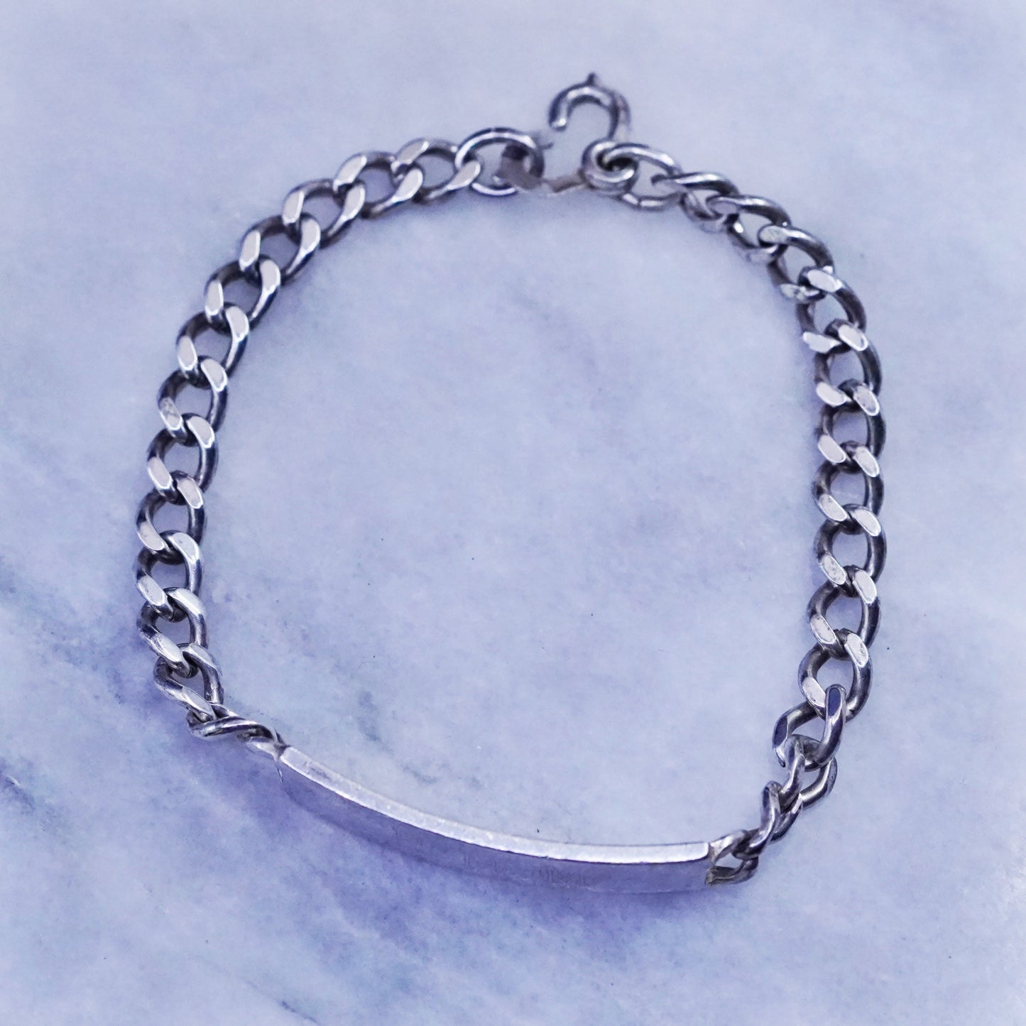 8”, vintage Elco handmade Sterling silver bracelet curb chain tag monogram “RMM